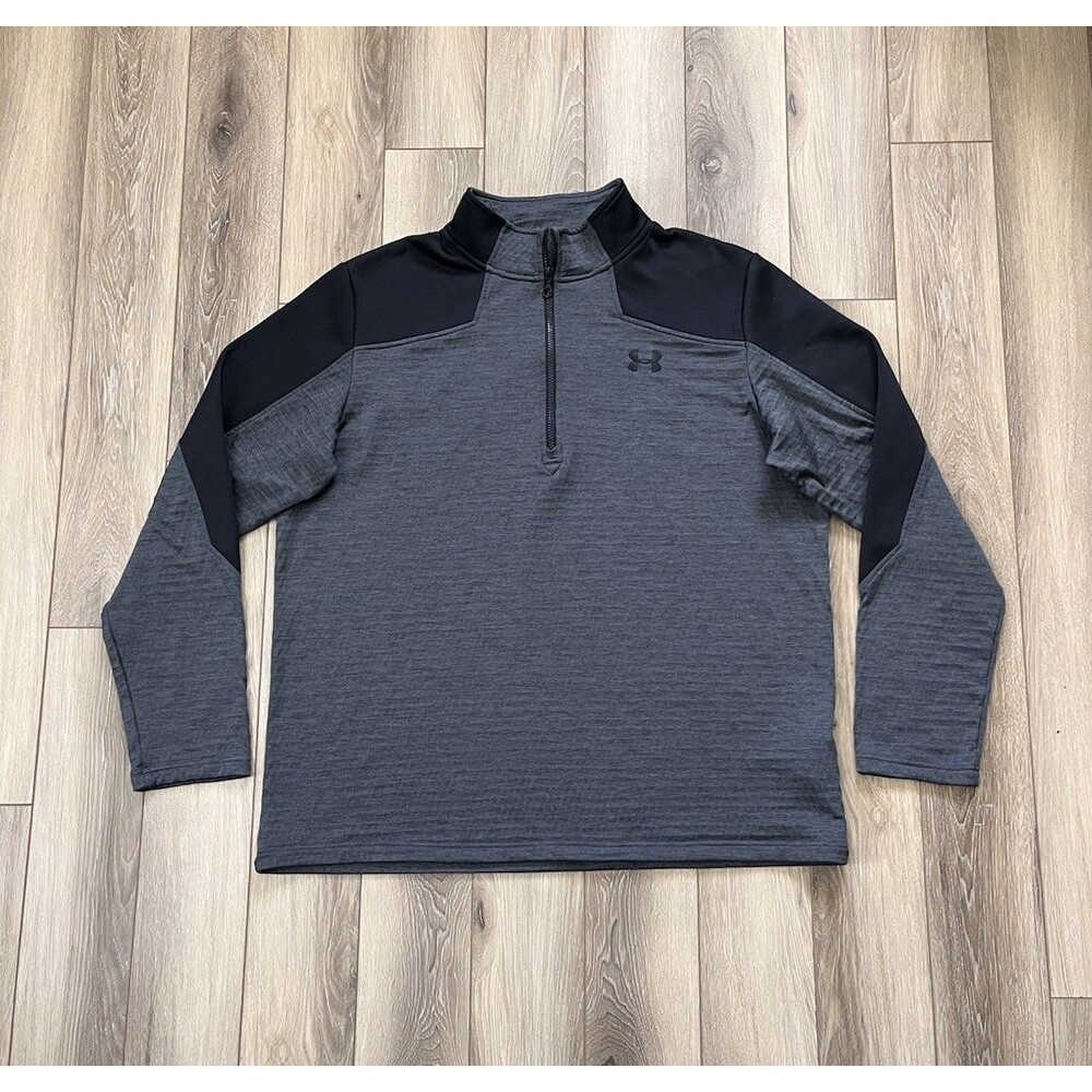 Under Armour Pullover Mens Sz 2XL Gray/Black Grid Fleece ColdGear 1/4 Zip